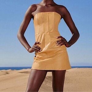 Zara Mustard yellow Faux Leather Mini dress